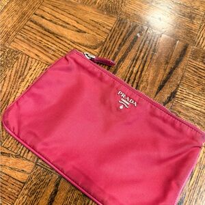 Prada Pink Nylon Zip Pouch with Silver Logo